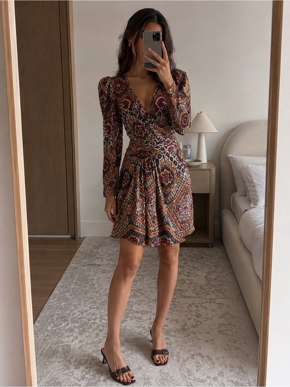 ba&sh Paris Sequin Embellished Wrap Mini Dress 1 Ikat Print Long Sleeve Cocktail